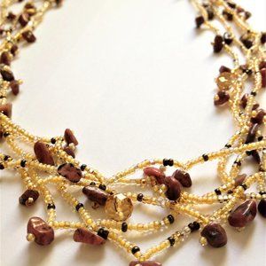 Czech Glass Bead 32" long Necklace Neutral Colors